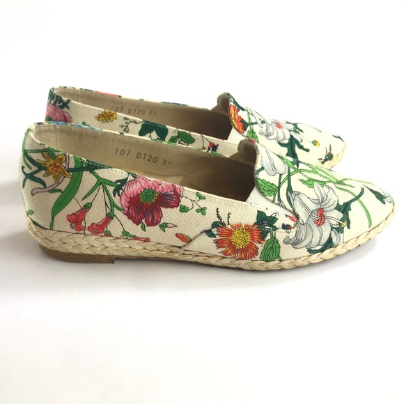 Vintage GUCCI White Floral Espadrilles Canvas Shoe - Picture 5 of 8